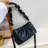 Solid Pleated Tote Bag Soft Leather Women's Handbag Travel Shoulder Armpit Bag
