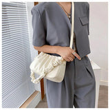 Solid Pleated Tote Bag Soft Leather Women's Handbag Travel Shoulder Armpit Bag