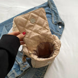 Soft Flap Shoulder Bag with Rabbit Toys Rhombic Lattice Small Underarm Bag