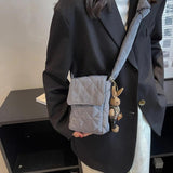 Soft Flap Shoulder Bag with Rabbit Toys Rhombic Lattice Small Underarm Bag