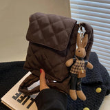 Soft Flap Shoulder Bag with Rabbit Toys Rhombic Lattice Small Underarm Bag