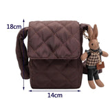 Soft Flap Shoulder Bag with Rabbit Toys Rhombic Lattice Small Underarm Bag