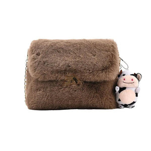 Winter Plush Chain Shoulder Bag Faux Fur Flap Handbag Party Clutch
