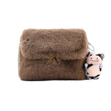 Winter Plush Chain Shoulder Bag Faux Fur Flap Handbag Party Clutch