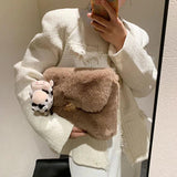 Winter Plush Chain Shoulder Bag Faux Fur Flap Handbag Party Clutch
