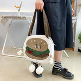 Cartoon Burger Canvas Shoulder Bag with Zipper