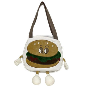 Cartoon Burger Canvas Shoulder Bag with Zipper