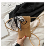 Red Linen Grass Woven Pu Single Shoulder Messenger Small Square Bag