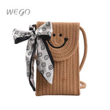 Red Linen Grass Woven Pu Single Shoulder Messenger Small Square Bag