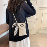 Red Linen Grass Woven Pu Single Shoulder Messenger Small Square Bag