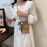 Red Linen Grass Woven Pu Single Shoulder Messenger Small Square Bag