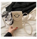 Red Linen Grass Woven Pu Single Shoulder Messenger Small Square Bag