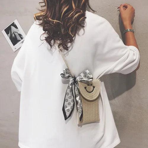 Red Linen Grass Woven Pu Single Shoulder Messenger Small Square Bag