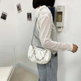 Solid Folds Shoulder Bag Women Chains Texture Cross Body Handbag