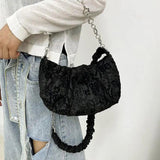 Solid Folds Shoulder Bag Women Chains Texture Cross Body Handbag