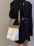 Canvas Bucket Bag Shoulder Crossbody Contrast Handbag Letter Tote Commuter