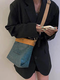 Canvas Bucket Bag Shoulder Crossbody Contrast Handbag Letter Tote Commuter