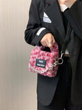 Pink Leopard Women's Plush Shoulder Bag Clutch Purse Faux Fur