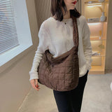 Vintage Checkered Nylon Shoulder Bag Women Large Capacity Crossbody Bags