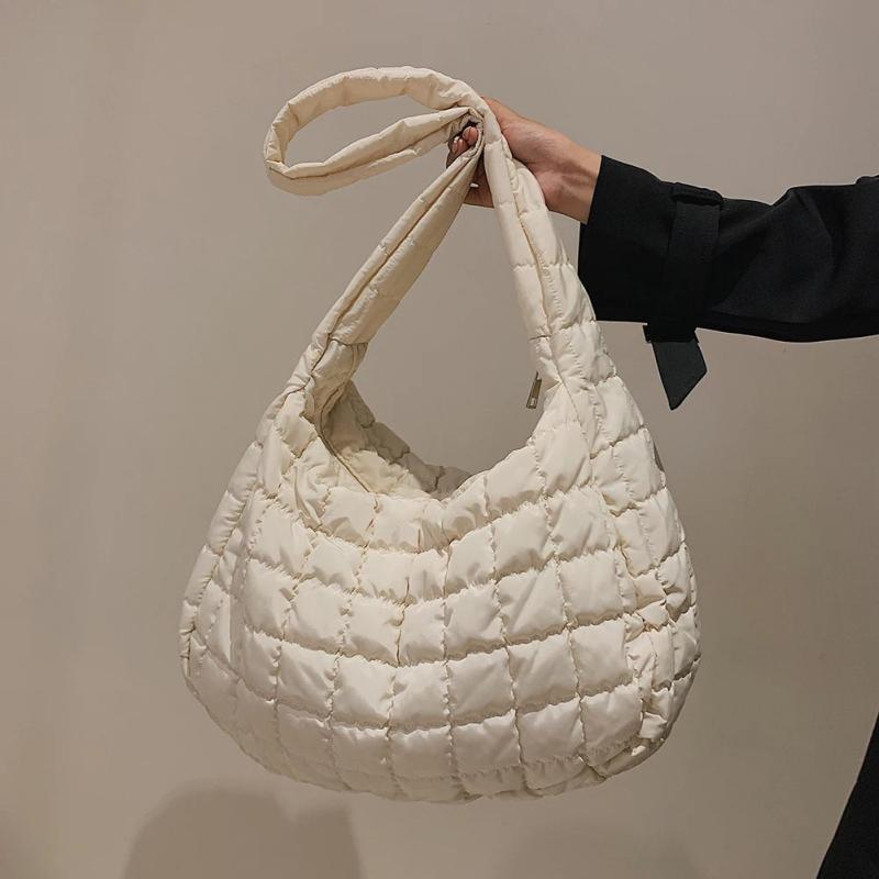 Vintage Checkered Nylon Shoulder Bag Women Large Capacity Crossbody Bags