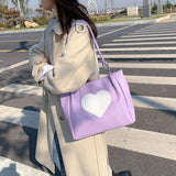 Women PU Leather Heart Panelled Tote Bag Underarm Shopping Handbag
