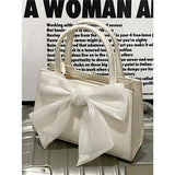 Sweet Bowknot Women Small Square Shoulder Bag Flap PU Leather Clutch