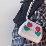 Vintage Red Tulip Women Shoulder Bags Ladies Pu Leather Underarm Bag