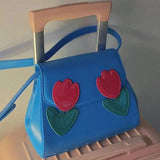 Vintage Red Tulip Women Shoulder Bags Ladies Pu Leather Underarm Bag