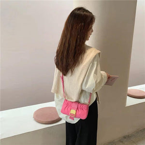 Canvas Vintage Baguet Bag Pink Summer Handbags Long Strap Women Messenger Bags