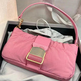 Canvas Vintage Baguet Bag Pink Summer Handbags Long Strap Women Messenger Bags