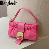 Canvas Vintage Baguet Bag Pink Summer Handbags Long Strap Women Messenger Bags