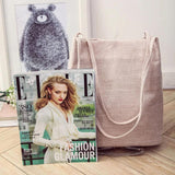 Linen Eco Reusable Foldable Women Shoulder Bag Vintage Books Travel Tote