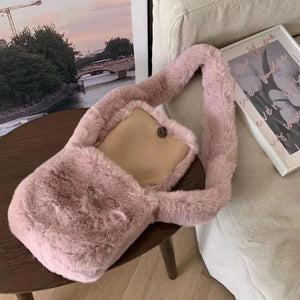 Winter Solid Female Girls Underarm Bag Soft Plush Shoulder Bags