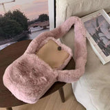 Winter Solid Female Girls Underarm Bag Soft Plush Shoulder Bags