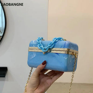 Retro Acrylic Box Bag with Chain One-shoulder Messenger Handbags