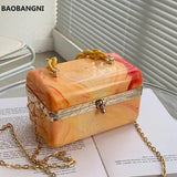Retro Acrylic Box Bag with Chain One-shoulder Messenger Handbags