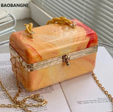 Retro Acrylic Box Bag with Chain One-shoulder Messenger Handbags