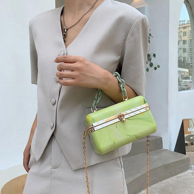 Retro Acrylic Box Bag with Chain One-shoulder Messenger Handbags
