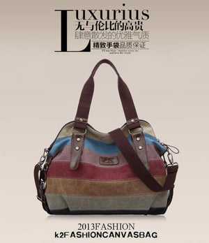 Canvas Lady Tote Shoulder Bag Rainbow Stripe Handle Shopping Purse