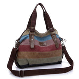 Canvas Lady Tote Shoulder Bag Rainbow Stripe Handle Shopping Purse