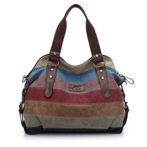 Canvas Lady Tote Shoulder Bag Rainbow Stripe Handle Shopping Purse