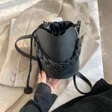 Retro Bucket Bag Ladies Shoulder Bag Drawstring Texture Messenger