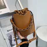 Retro Bucket Bag Ladies Shoulder Bag Drawstring Texture Messenger