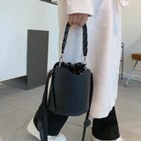 Retro Bucket Bag Ladies Shoulder Bag Drawstring Texture Messenger
