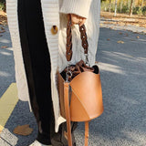 Retro Bucket Bag Ladies Shoulder Bag Drawstring Texture Messenger