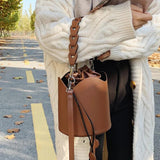 Retro Bucket Bag Ladies Shoulder Bag Drawstring Texture Messenger