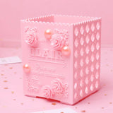 Pink Rose Flower Makeup Box Organizer Student Desktop Storage Bucket