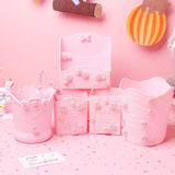 Pink Rose Flower Makeup Box Organizer Student Desktop Storage Bucket