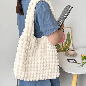Korea Bubble Shoulder Bag Girl's Heart Pleated Clouds Handbag