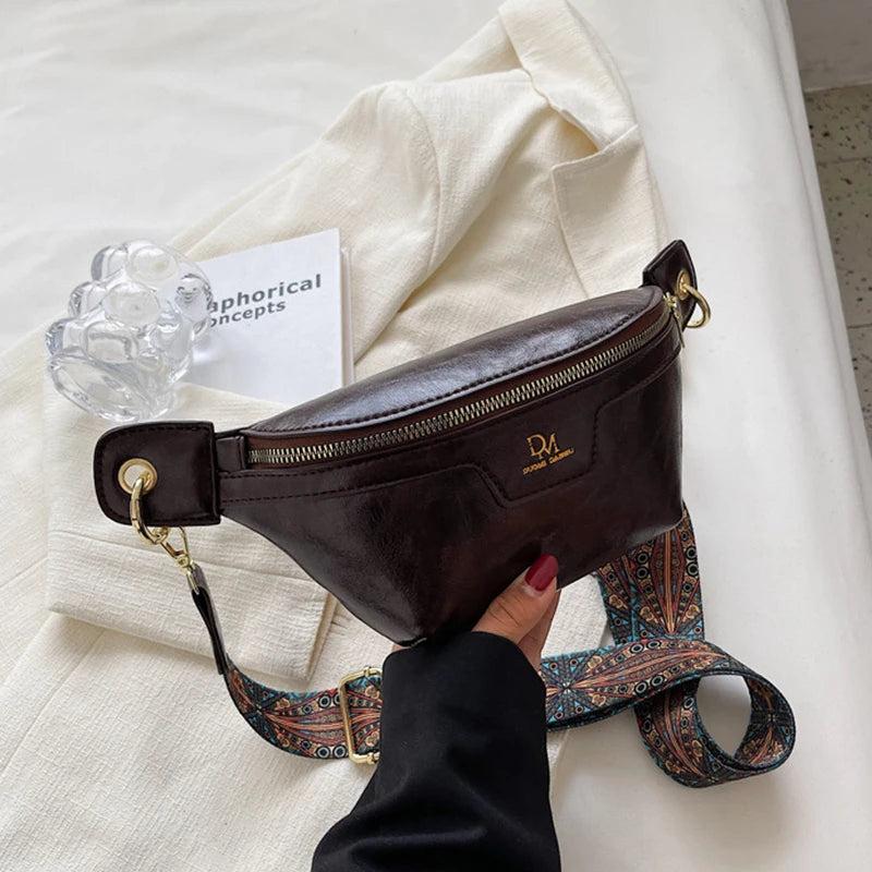 Vintage Chest Crossbody Shoulder Bags Women PU Leather Waist Bag